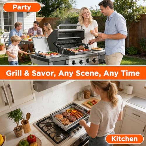 23" x 16" Stainless Steel Flat Top Griddle for Gas & Charcoal Grills - Image 5