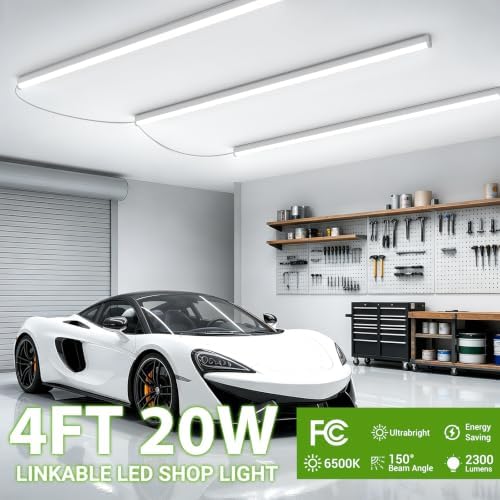 (8 Pack) 4FT LED Shop Lights, 2300LM 6500K Bright White, 20W Linkable Shop Lights, Plug in Shop Lights with ON/Off Switch for Garage Workshop Basement Cabinet, Fluorescent Light Fixtures Replacement - Image 2