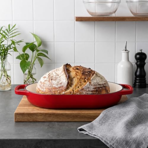VORRINGARD Enameled Cast Iron Dutch Oven Pot with Dome Lid, Oval Bread Oven for Homemade Sourdough Bread Baking, Oven Safe up to 500°F, 6 Quart, Red - Image 5