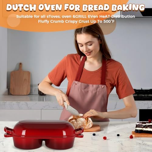 Double Dutch Oven for Sourdough Bread Baking, 2.6QT (Red) - Image 4