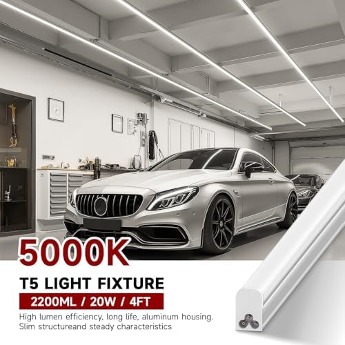 LED Shop Light for Garage, T5, 4FT, 20W, 2200LM, 5000K, 4 Pack - Image 2