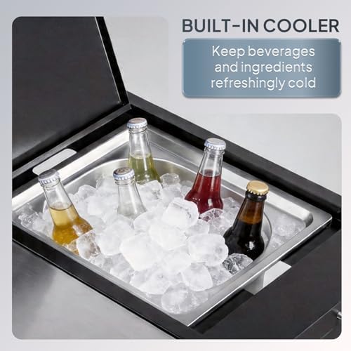 ROVSUN Outdoor Grill Cart with Sink, 304 Stainless Steel Sink with Chilly Bin Cooler, Rolling Kitchen Prep Island with Cabinet, Bottle Opener, Rubbish Rack, Patio, Gardens, Backyards - Image 5