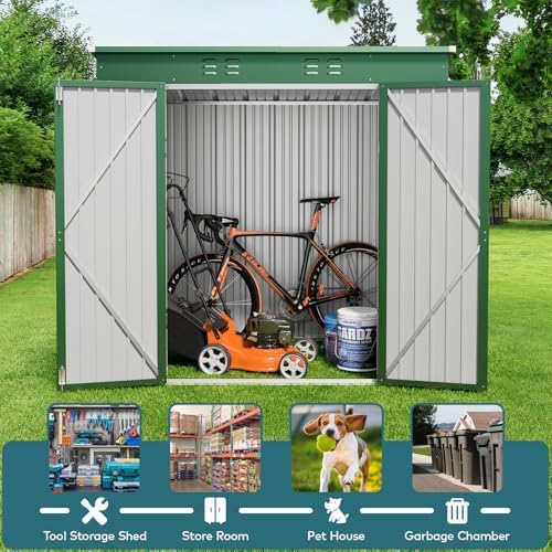 Gizoon 6x4 FT Outdoor Shed, Metal Garden Shed Lockable Doors, Green - Image 5