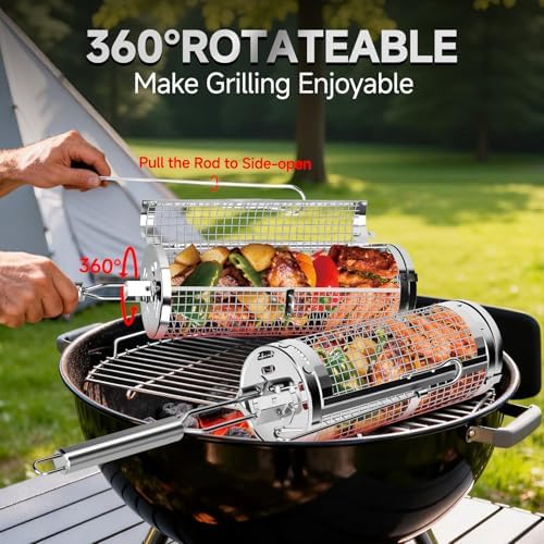 Rolling Grill Baskets,Grill Accessories for Veggies,Gifts for Men-2 Pack - Image 3
