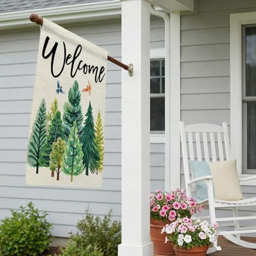 CROWNED BEAUTY Spring Summer House Flag Green Trees Double Sided 28x40 Inches Large Burlap Welcome Holiday Seasonal Yard Decoration for Outside Porch - Image 2