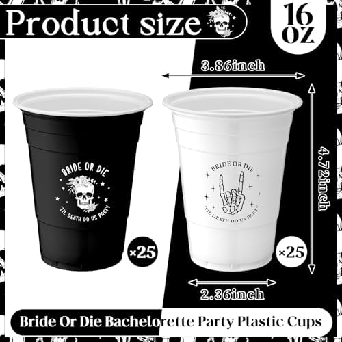 LemonRoad 50 Pcs Bride or Die Theme Bachelorette Party Plastic Cups 16oz - Image 3