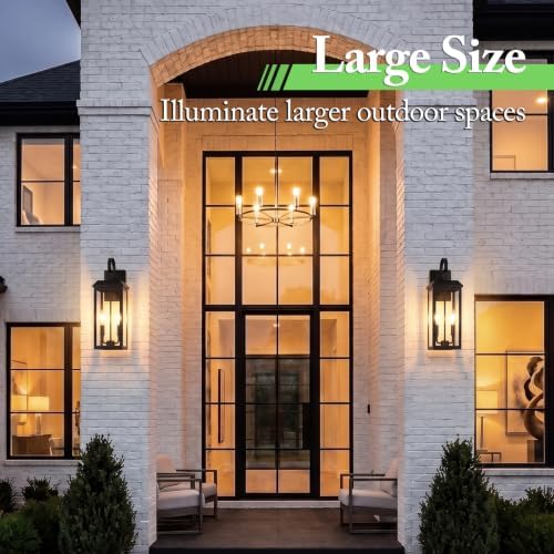BesLowe 17.7" Large Outdoor Wall Lights, 2-Light Black Exterior Sconces - Image 4