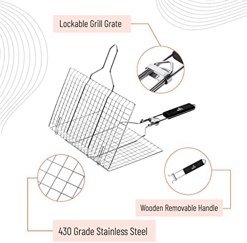 UNCO- BBQ Grill Basket, Folding Stainless Steel Portable BBQ Grill Basket - Image 5