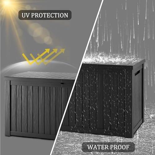 Outdoor Storage Box, 150 Gallon Waterproof Deck Box, Piston-Assisted Resin Trunk for Sectional Sofa Cushions, High-Capacity Lockable Double Storage Bench, Patio Lounge, Black - Image 4