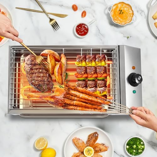 Electric Indoor Outdoor Barbecue Grill with Nonstick Griddle, Adjustable Temperature, Stainless Steel Drip Tray, Smokeless, Portable, Perfect for Party Cooking Home Commercial - Image 4