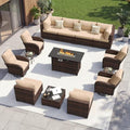Aoxun 14 Piece Outdoor Patio Furniture Set with 44'' Fire Pit Table, Wicker Rattan Outdoor Furniture with High Back Swivel Rocker Chairs, Outdoor Conversation Set with Thick Cushion, Beige by Aoxun