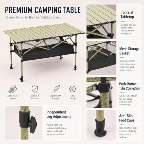 Portable Folding Camping Table, Adjustable Height, Beige, 37 x 21 in - Image 4