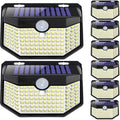 HMCITY 120 LED Outdoor Solar Lights with Motion Sensor and 3 Lighting Modes, IP65 Waterproof Wide Solar Wall Lights Ideal for Garden Patio Yard (Front Button 8Packs, Black Shell-Daylight White) by LightingUpYourLife