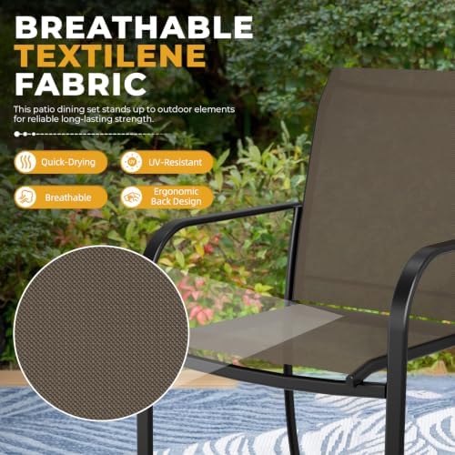 Incbruce 8 PCS Patio Dining Set with Brown Umbrella, Outdoor Dining Set of 6 Textilene Chairs and 53" Round Table with Umbrella Hole for Backyard, Garden, and Poolside (Brown) - Image 4