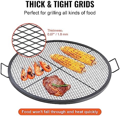 VEVOR X-Marks Fire Pit Grill Grate, Round Cooking Grate, Heavy Duty Steel Campfire BBQ Grill Grid with Handle and Support X Wire, Portable Camping Cookware for Outside Party & Gathering, 36 Inch Black - Image 3