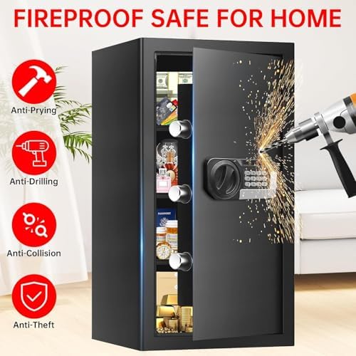 5.1 Cuft Home Safes Water and Fireproof, Large Safety Box Fireproof Waterproof with Electronic Keypad and Spare Key, Fire Proof Safe for Home Documents, Floor Personal Safe for Money Medicine - Image 3