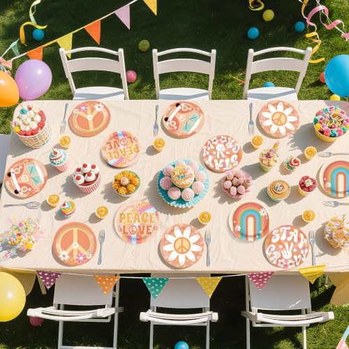 60Pcs Groovy Party Paper Plates 7" Disposable Heavy Duty Retro Hippie Boho Dessert Plates Daisy Flower Peace Love Theme Hippies Party Decoration for Summer 60s 70s Birthday Baby Shower Party Supplies - Image 5
