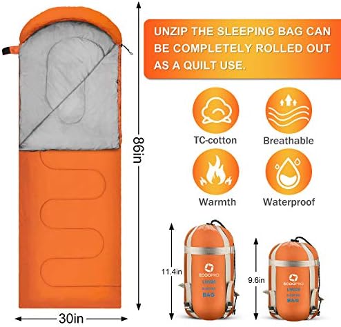 ECOOPRO Warm Weather Sleeping Bag - Portable, Waterproof, Compact Lightweight, Comfort with Compression Sack - Great for Outdoor Camping, Backpacking & Hiking-83 L x 30" W Fits Adults - Image 2