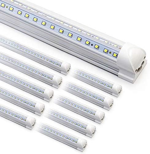 10-Pack 8ft LED Shop Light Fixture - 90W T8 Integrated LED Tube Light - 6500K 12000LM V-Shape Linkable - High Output - Clear Cover - Plug and Play - 270 Degree Lighting for Garage, Shop, Barn by Phiwicsh