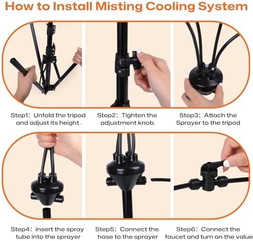 Standing Misters for Outside Patio Cooling, 5.3 FT Adjustable Stand Misting System, 4 Brass Nozzles + 4 Extra Heads, Thickened Base Portable Water Mister for Garden, Deck, Poolside - Image 6