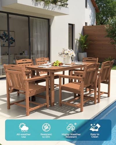 Ciokea HDPE Outdoor Patio Dining Table, All-Weather Furniture, Teak - Image 3