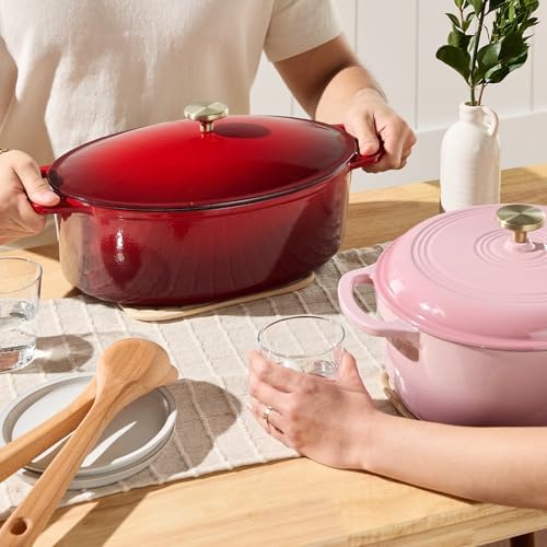 Best Choice Products Oval 7.5 Quart Enamel Cast-Iron Dutch Oven, Heavy-Duty Pre-Seasoned for Baking, Cooking w/Side Handles – Red - Image 5