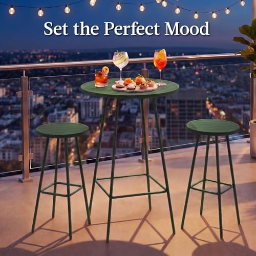 Best Choice Products 3-Piece Patio Dining Set, Bar Height, Outdoor Bistro Set, Outdoor Round Bar Table w/ 2 Bar Stools, Steel - Dark Green - Image 4