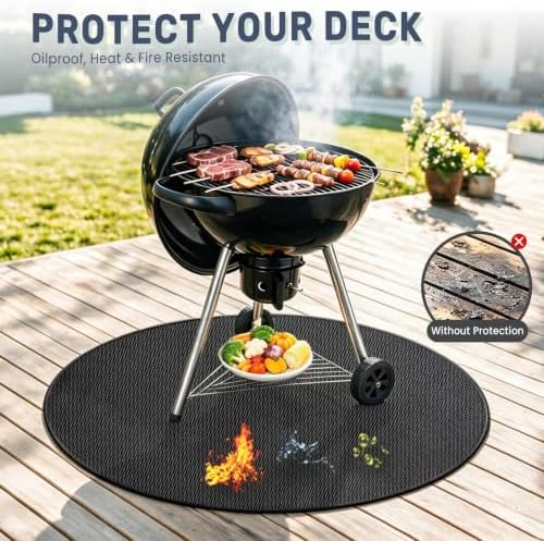 36" Round Fire Pit Mat for Solo Stove Bonfire, Fireproof Under Grill Mats for Outdoor Grill Deck Protector, Double-Sided Silicone Coating Heat Resistant BBQ Mat pad for Patio & Camping - Image 3