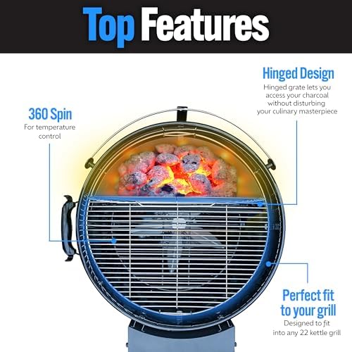 SnS Grills Slow ‘N Sear EasySpin Charcoal Grill Cooking Grate - Compatible with Weber and Other Grills, 2-Zone Stainless Steel Hinged Replacement - Tailgating & Backyard Cooking - 26” Inches - Image 3