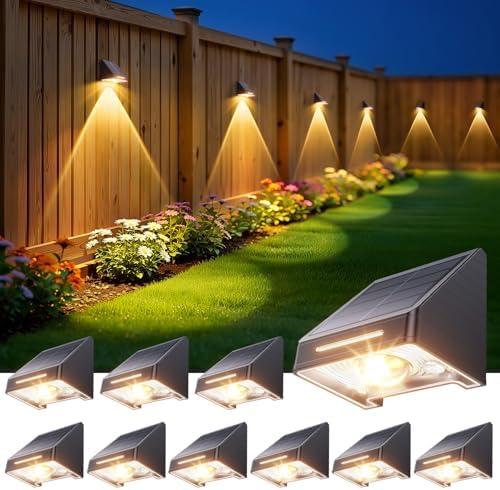 KOOPER Solar Fence Lights Outdoor Waterproof 10 Pack, Solar Fence Lights with Ultra-Bright LED Lens, 10 Modes & 9 Colors Outdoor Solar Lights for Fence, Backyard, Railing, Patio, Wall, Step, Deck by KOOPER