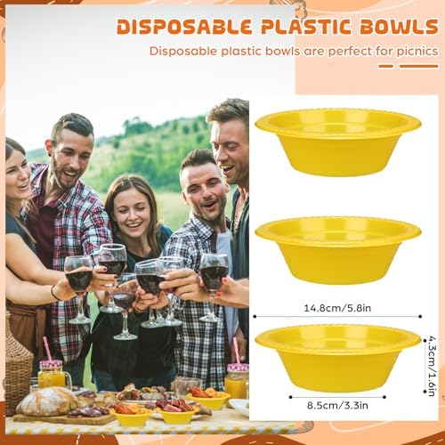 30 Pack 12 oz Yellow Disposable Plastic Bowls Dessert, Ice Cream, Salad, Soup Serving Cups for Party, Picnic, Food Snacks (Yellow) - Image 2