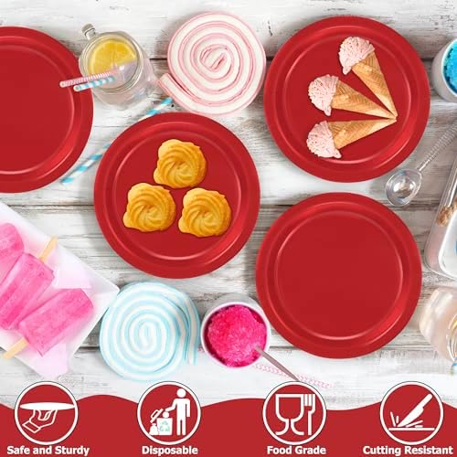 50 Pcs Red Paper Plates Round 7 Inches Heavy-duty Red Cake Dessert Plates - Image 3
