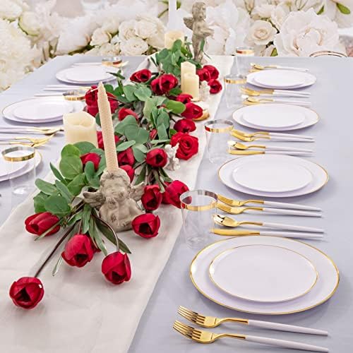 LIYH 180 Pcs White and Gold Plastic Plates Disposable - Dinnerware Set, Gold Plastic Silverware, Disposable Heavyduty Plates for Parties, Birthdays, Wedding 30Guests - Image 4