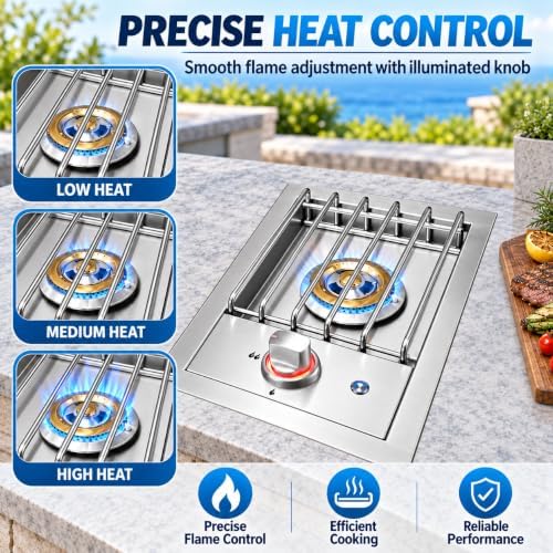 Single Grilling Side Burner with LED for BBQ Grill Island, 17,000 BTU,Liquid Propane Side Burner for Outdoor Kitchen, Convertible to Natural Gas, 304 Stainless Steel - Image 4