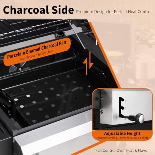 Propane Gas and Charcoal Combo Grill with Side Burner - Image 6