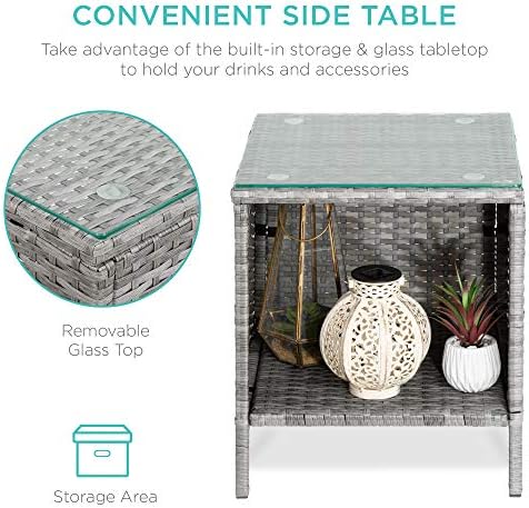 Best Choice Products 3-Piece Outdoor Wicker Conversation Bistro Set, Space Saving Patio Furniture for Garden w/Side Table - Gray/Navy - Image 3