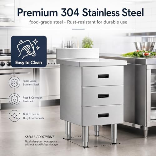 Stainless Steel Kitchen Drawer Cabinet,19.69 x 21.87 x 35.43 in Outdoor Kitchen Storage Cabinet with 3 Deep Drawers Freestanding Commercial Kitchen Cabinet for BBQ Island Indoor Outdoor - Image 5