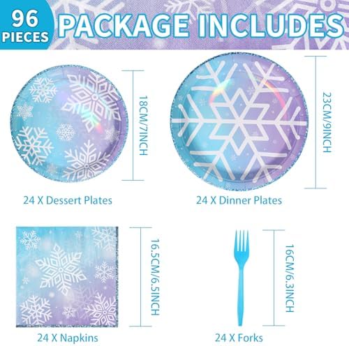 Grencian 96Pcs Blue Frozen Snowflake Party Decoration, Serve 24 - Image 2
