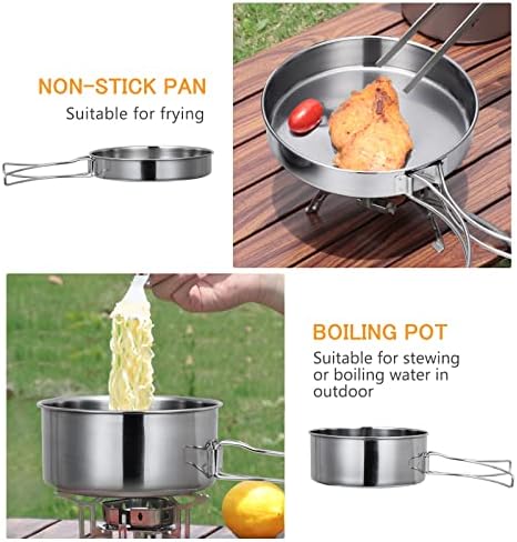 Lixada Camping Cookware Set, 4PCS Portable Stainless Steel Camp Cook Set, Lightweight Stackable Camping Pots and Pans Plate Set Camping Gear for Outdoor Backpacking Camping Hiking Picnic - Image 2