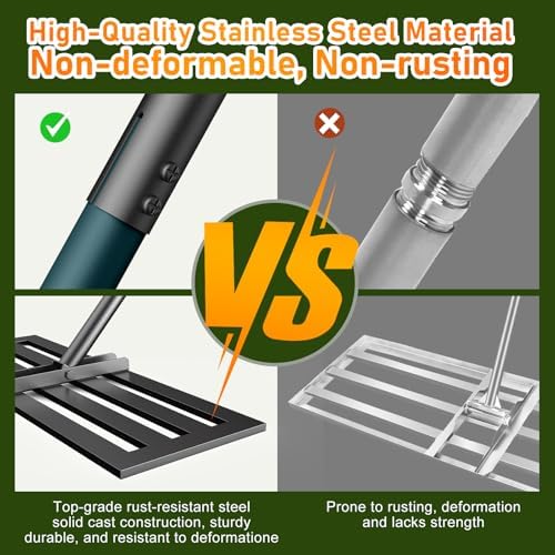 Lawn Leveling Rake, 30x10 Stainless Steel Leveler with 78" Handle - Image 2
