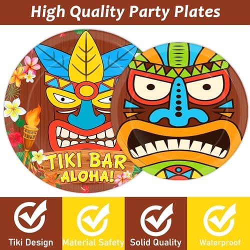 CHUNNIN 200 PCS Summer Tiki Party Plates Napkins Hawaiian Aloha Tableware Set Tropical Luau Themed Decoration Dessert Plates Forks Serve 50 Guests for Beach Picnic Pool Birthday Party Favor Supplies - Image 3
