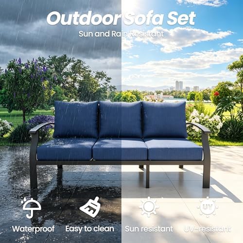 Gotland Metal Outdoor Patio Furniture Set with Coffee Table, 4 Piece Patio Conversation Set with Washable Cushion Covers, Metal Frame Sectional Sofa Furniture Set for Porch, Balcony, Deck, Yard - Image 5