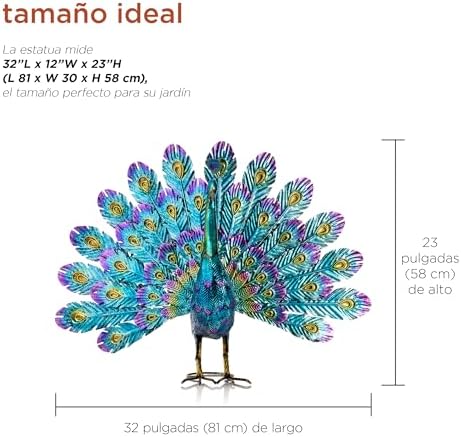Alpine Corporation 23" Tall Outdoor Metal Peacock Statue, Multicolor - Image 3