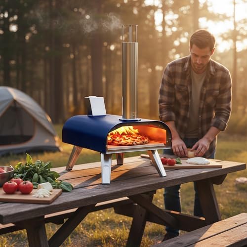 BIG HORN 12" Multi-Fuel Outdoor Pizza Oven Reach up to 1110℉– 3-in-1 Wood,Gas &Electric Compatible(Burners Sold Separately),Pellet Pizza Oven Portable Pizza Maker for Backyard, Camping&Tailgating,Blue - Image 5