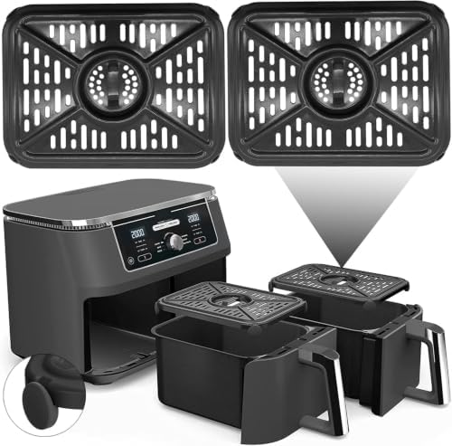 Air Fryer Grill Pan for Ninja Foodi DZ401 DZ550 DZ302 10 QT DualZone Air Fryers, Air Fryer Replacement Parts Rack Crisper Plate Grill Plate Tray Accessories with Rubber Bumpers, Dishwasher Safe by oecue