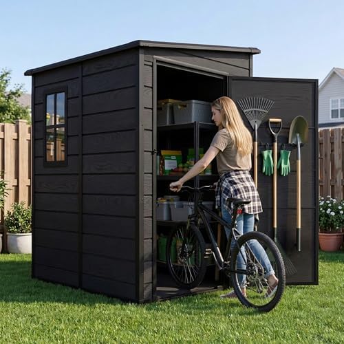 DWVO 5x4 FT Resin Outdoor Storage Shed with Floor & Window - Image 2