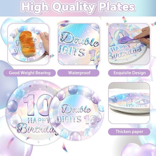 96PCS 10th Birthday Supplies Paper Plates Napkins Forks Set - Image 3