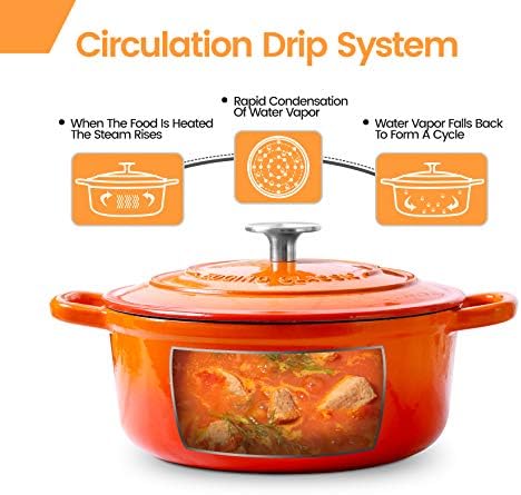 EDGING CASTING Enameled Cast Iron Dutch Oven, 5.5 Quart, Round Cast Dutch Ovens Pot with Lid Dual Handle for Bread Baking, Oven Safe up to 500°F, Orange - Image 2