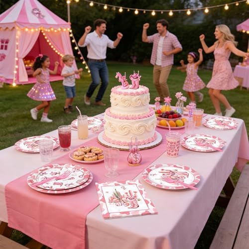 96Pcs Pink Western Cowgirl Paper Plates Napkins Set for 24 Guests - Image 7