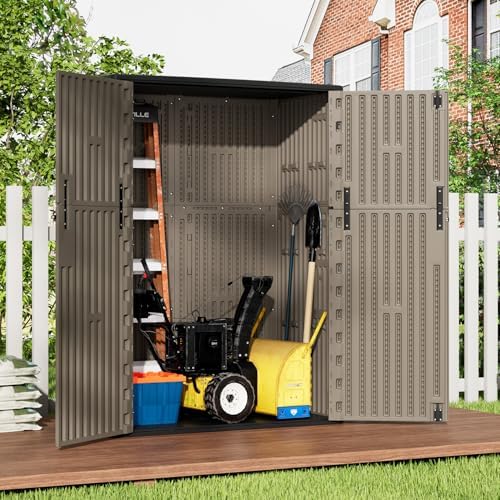 HOMSPARK 57 Cu.Ft Outdoor Storage Shed Weather Resistant, Multi Functional | Double-Wall Resin Storage Sheds & Outdoor Storage Box Waterproof for Backyard Garden Patio Lawn (Brown) - Image 2